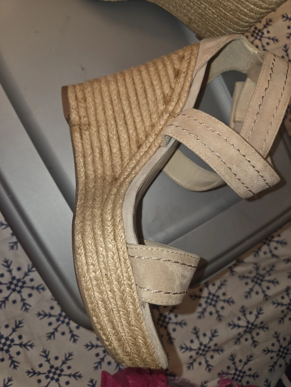 Marc Fisher Beige Suede Espadrille Wedge Sandals